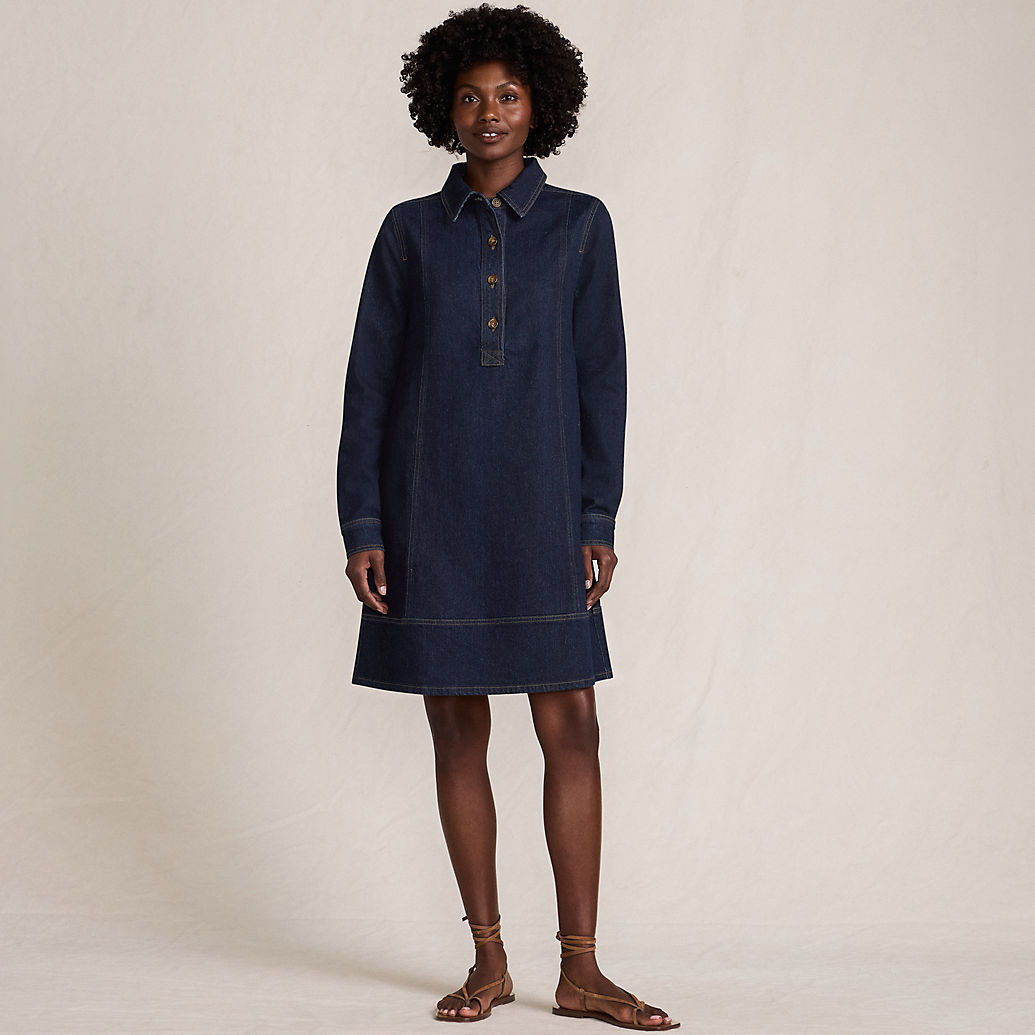 Women's Soft Denim Popover Long Sleeve Shirt Dress | Lands' End (US)