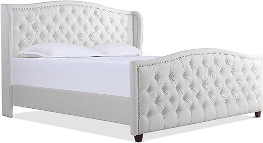 Jennifer Taylor Home Marcella Upholstered Shelter Headboard Bed Set, King, Bright White Polyester | Amazon (US)