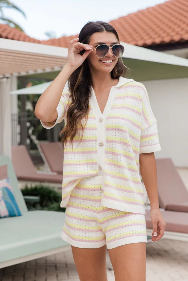 Bright Destinations Pink and Yellow Striped Knit Two Piece Set | Pink Lily