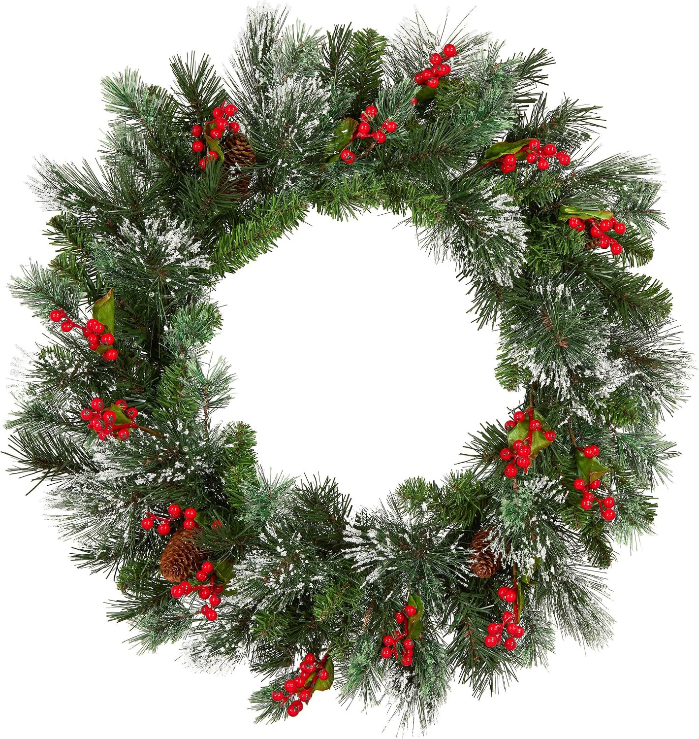 National Tree Company 24in Pre-Lit Wintry Pine Flocked Christmas Wreath | Amazon (US)