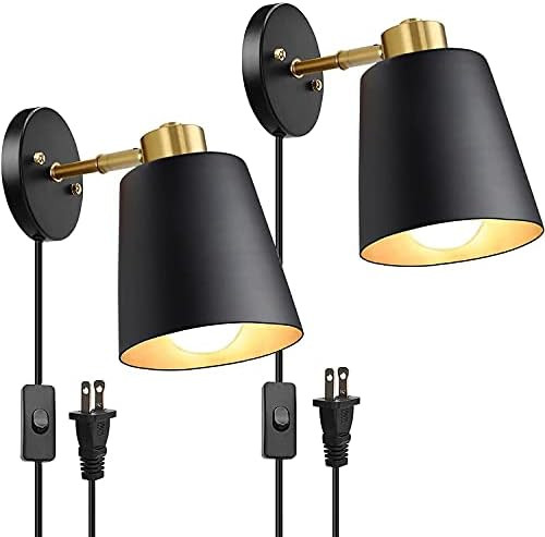 Plug in Wall Sconces Set of 2, Swing Arm Wall Lamp with On/Off Switch Metal Black Vintage Industr... | Amazon (US)