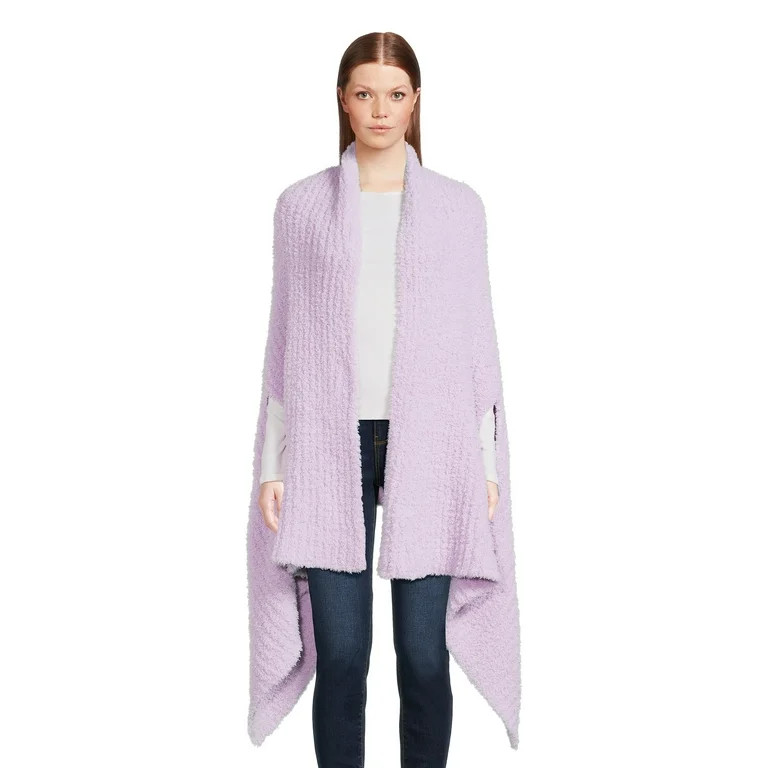 Time and Tru Women's Solid Cozy Ribbed Ruana Layering Piece Wrap, One Size, Lavender Linen | Walmart (US)
