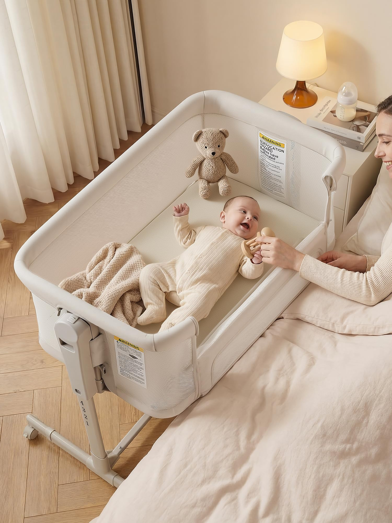Baby Bassinet Bedside Sleeper 3-in-1, Easy Night Feeding with One-Side Fold & Rolling Wheels, Bre... | Amazon (US)