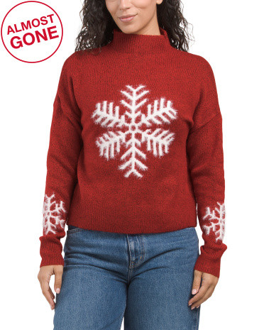 Long Sleeve Mock Neck Snowflake Sweater | TJ Maxx