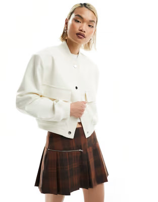 Stradivarius tailored bomber jacket in ecru  | ASOS | ASOS (Global)