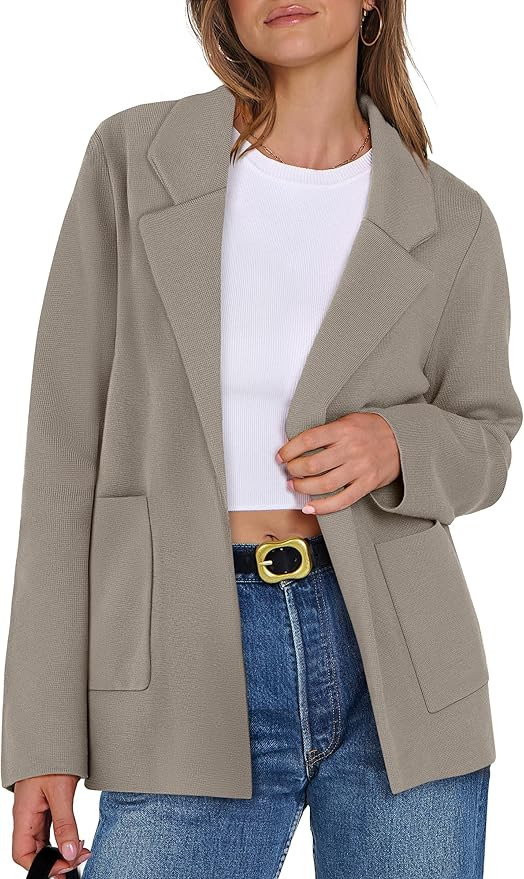 ANRABESS Women Blazer Cardigan Sweater Chunky Open Front Lady Jacket Coat Fall Outwear Coatigan 2... | Amazon (US)