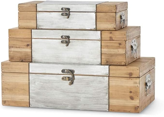 K&K Interiors 15112B Set of 3 Wood and Tin Nesting Trunks, (Grad Sizes) | Amazon (US)