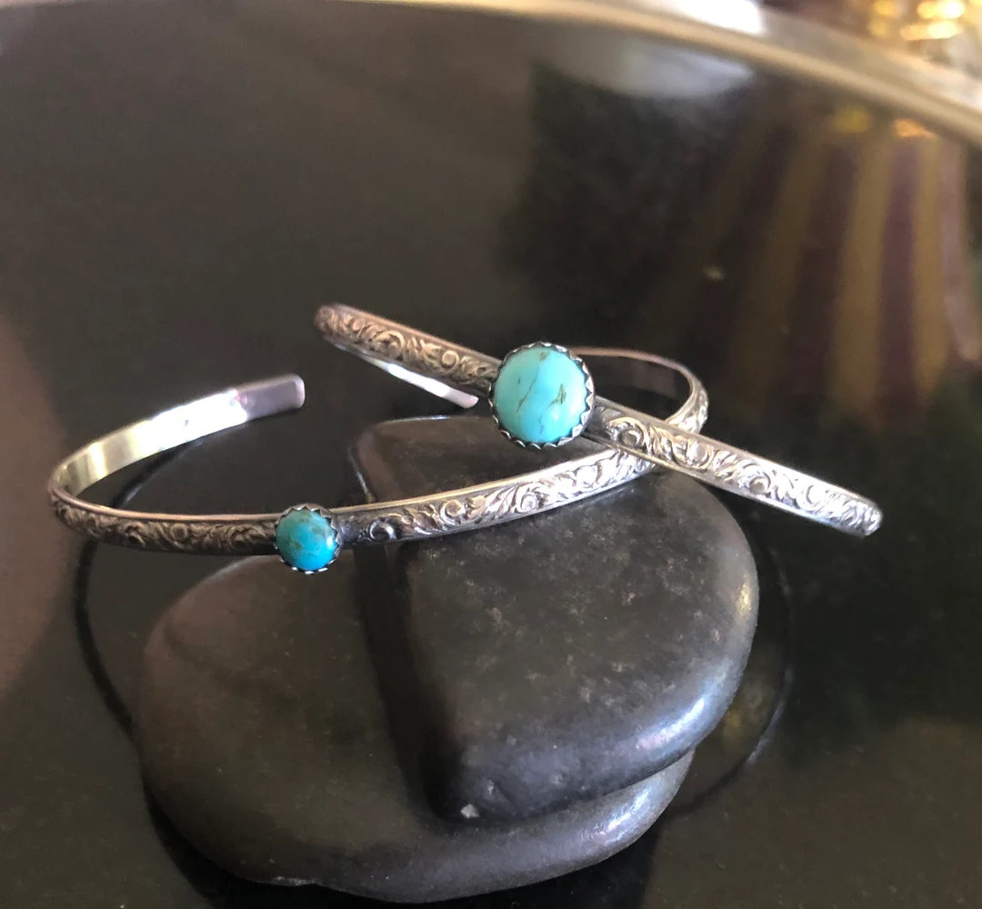 Sterling Silver and Turquoise Cuff Bracelet, Adjustable Cuff, Stacking Cuff, Boho Jewelry, Wester... | Etsy (US)