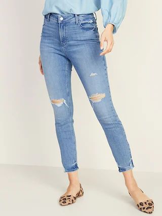 High-Waisted Distressed Rockstar Super Skinny Ankle Jeans For Women | Old Navy (US)