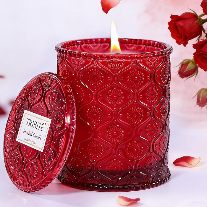 Red Rose Scented Candle, Soy Wax Scented Candles for Women Valentine's Day, Large Jar Candle | 50... | Amazon (US)