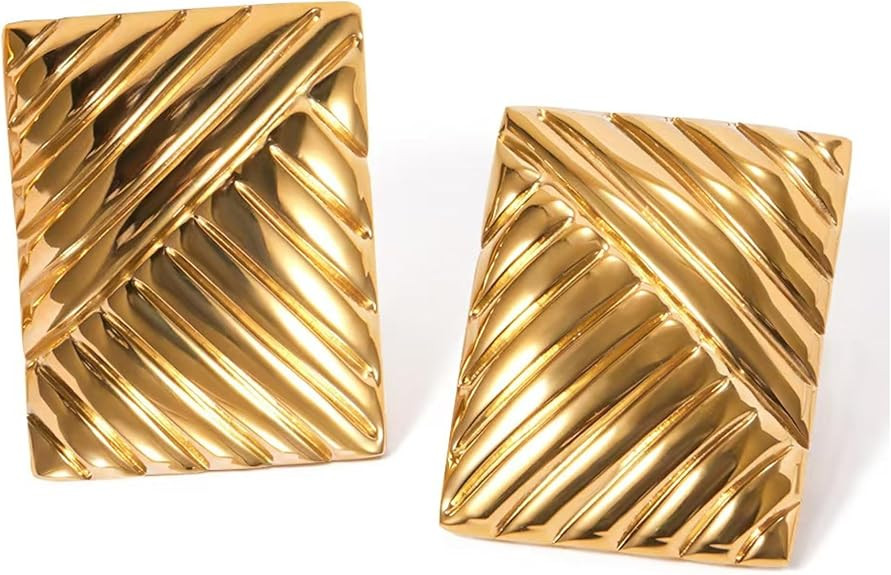Chunky Vintage Square Earrings – Gold Statement Jewelry for Women | Amazon (US)