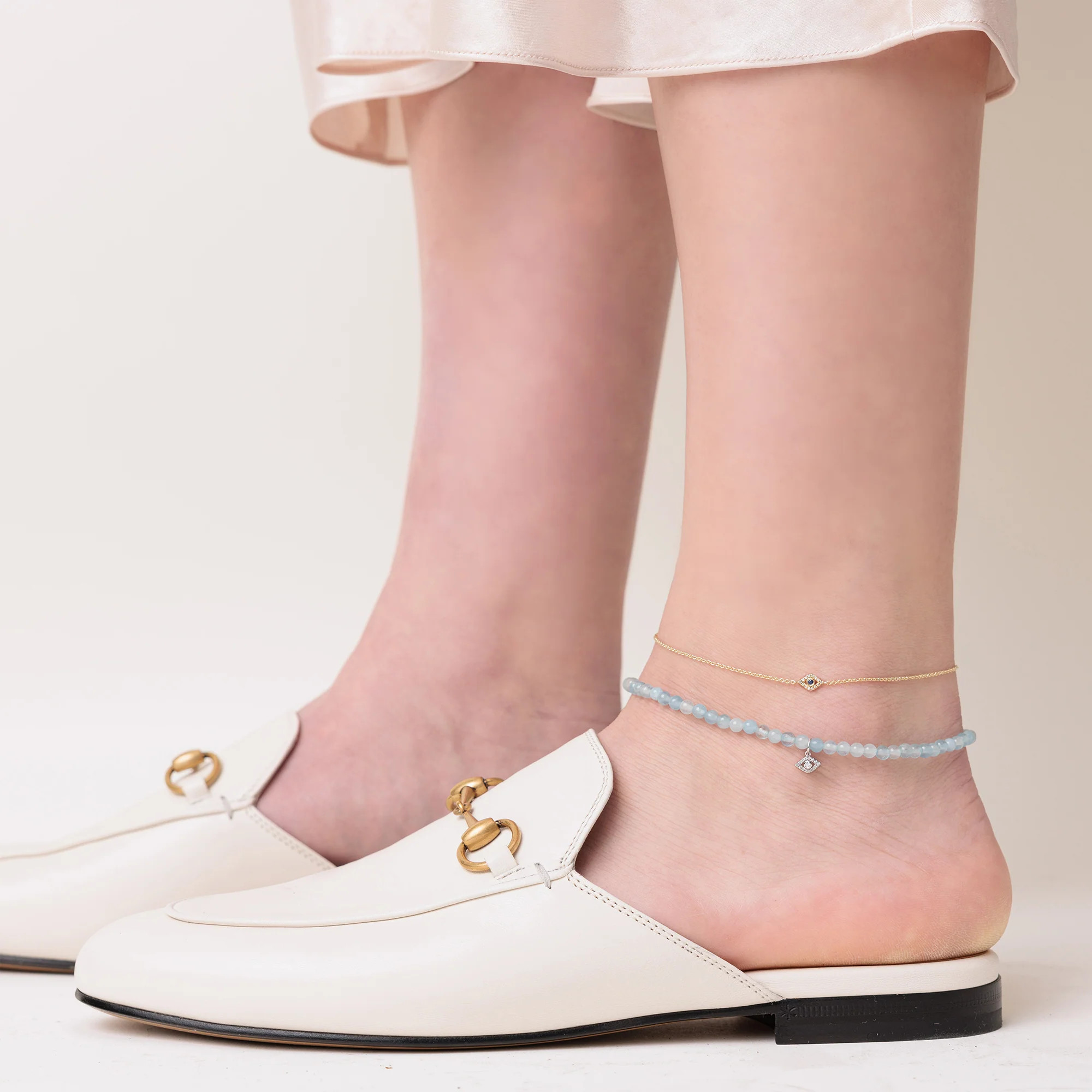 Gold Bezel Sapphire & Diamond Small Eye Anklet | Sydney Evan