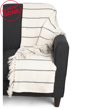 Cotton Waffle Weave Striped Throw | TJ Maxx