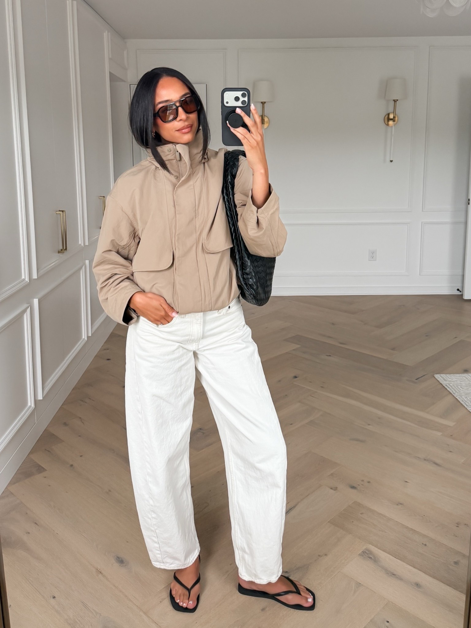 The perfect outfit for a cool rainy day! The jacket is AMAZING - water repellent, hidden hood, and the funnel neck is so chic. I have it in 2 colors! Khaki is running low in stock but there are 7 other colors 😊 sized up to a M for an oversized fit, sized up 1 in the jeans for a relaxed fit - but they both fit TTS, flip flops run small

#LTKSeasonal #LTKTravel