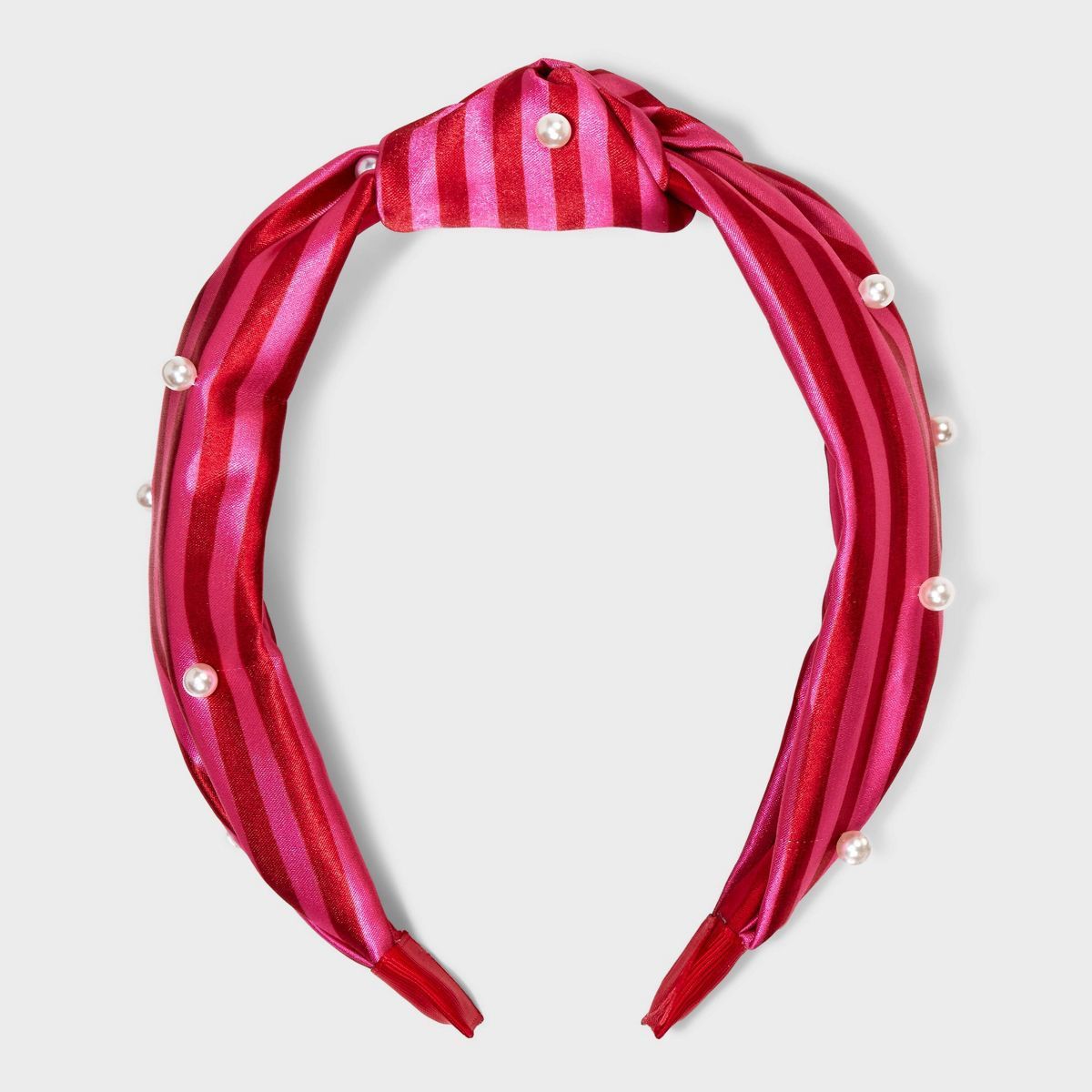 Satin Fabric Stripe Print with Pearls Knot Top Headband - A New Day™ Pink | Target