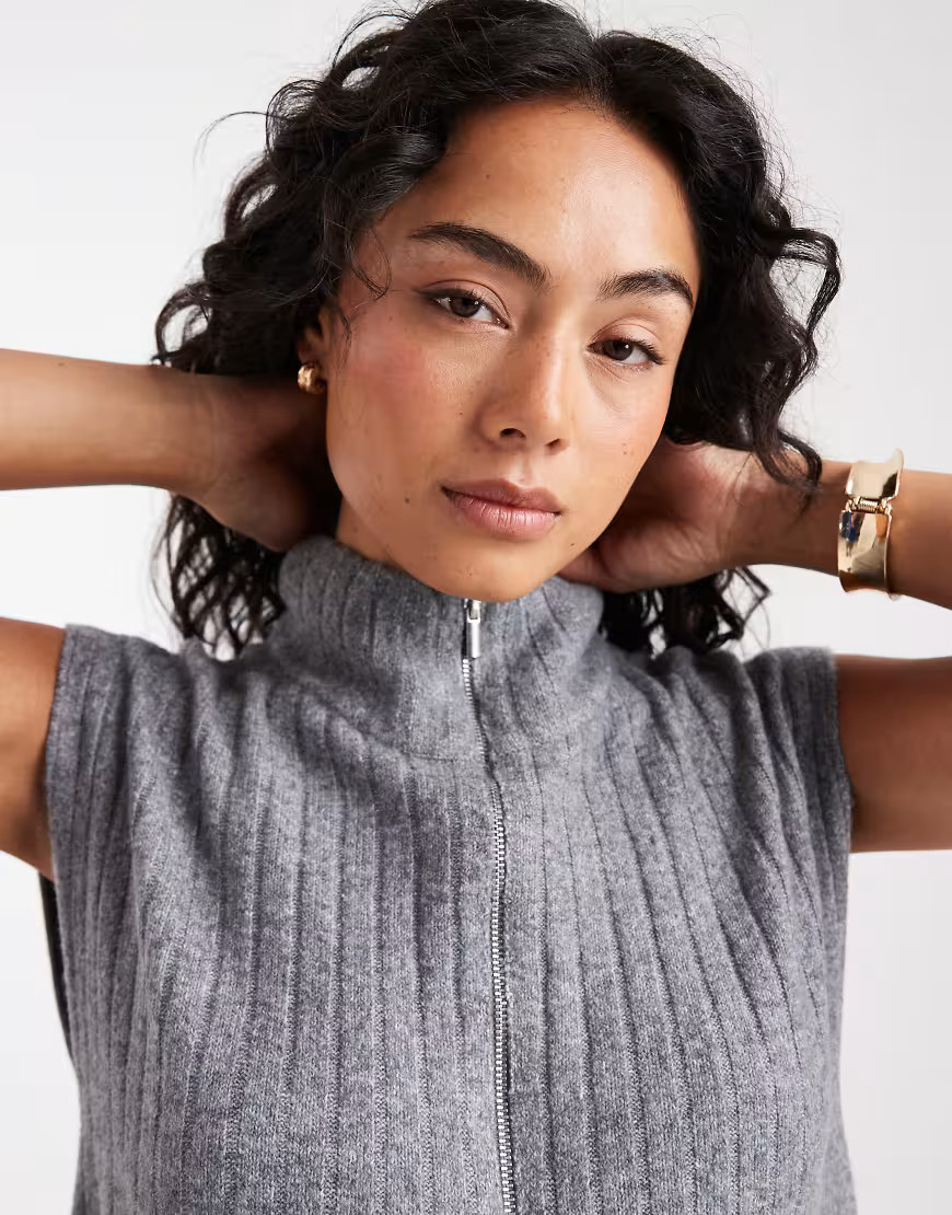 ONLY half zip sleeveless knitted vest in grey | ASOS (Global)