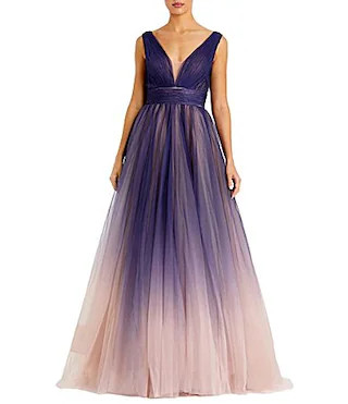 Mac Duggal Tulle V Neck Ombre Long Gown - 0 | Dillard's