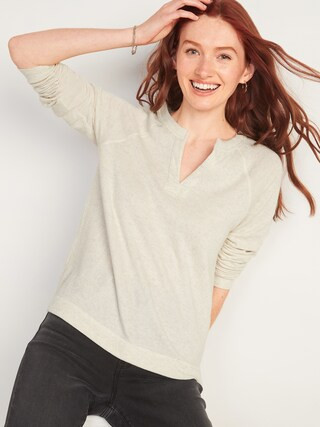Loose Split-Neck Jersey-Knit Raglan-Sleeve Top for Women | Old Navy (US)