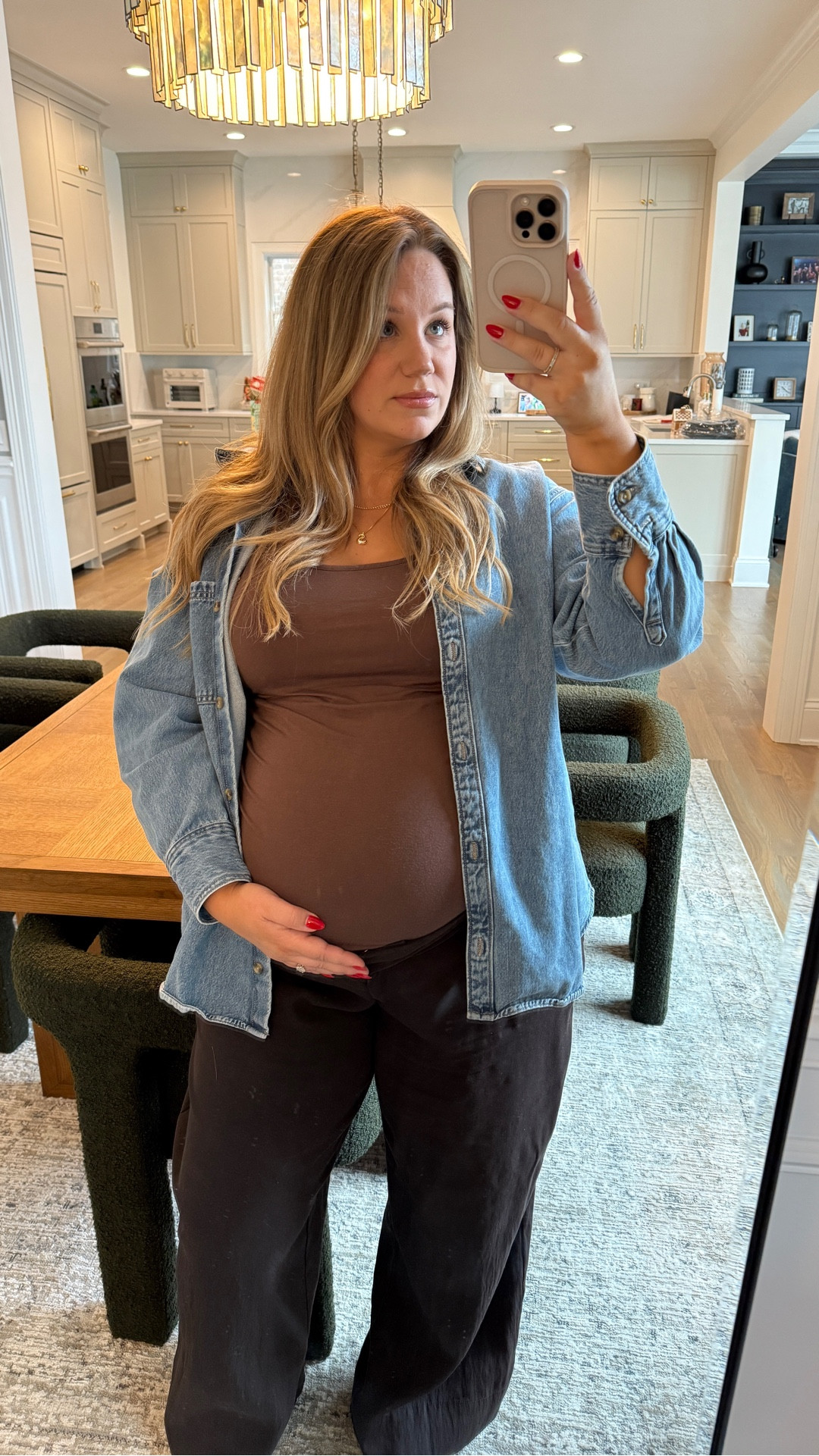 Proof you can still feel put together in the 3rd trimester: a soft tank, relaxed trousers, and my favorite denim shirt. Salon day staples 🤍

#LTKBump #LTKWorkwear #LTKootd
