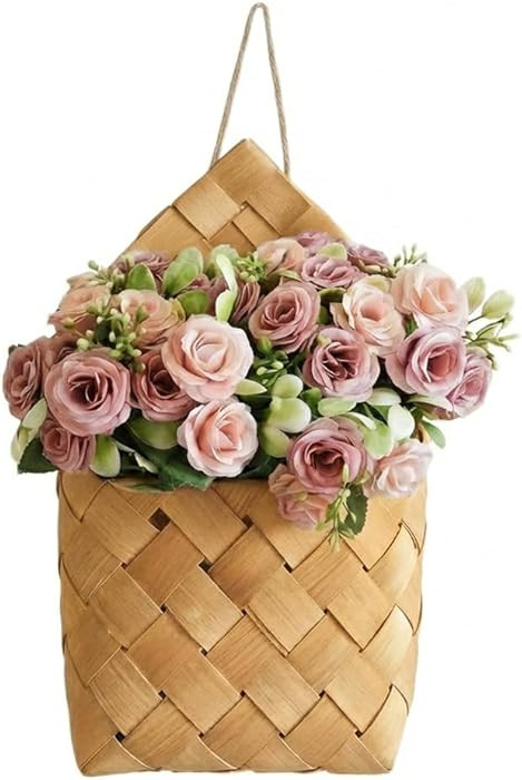Farmhouse Wall Decor Basket - Small Hhanging Basket with Artificial Flowers, Room Decor Wall Bask... | Amazon (US)