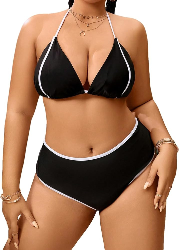 SOLY HUX Women's Plus Size Swimsuit Halter Triangle Bikini Sets Two Piece Bathing Suits | Amazon (US)