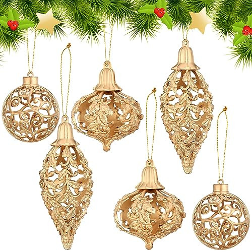 Shappy 6 Pcs Christmas Gold Ball Ornaments 2/3/5 Inch Diamond Pendant Christmas Tree Ornaments Gold Decorations for Home Xmas Holiday Party Wedding Wreath Gift | Amazon (US)