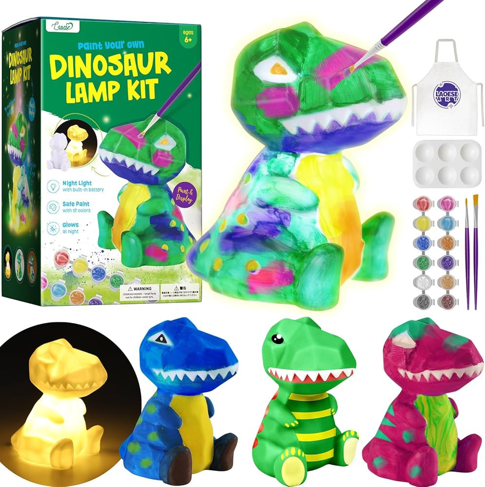 Paint Your Own Dinosaur Lamp Kit, Art Supplies Arts & Crafts Kit, Painting kit for Kids 6-12, Din... | Amazon (US)