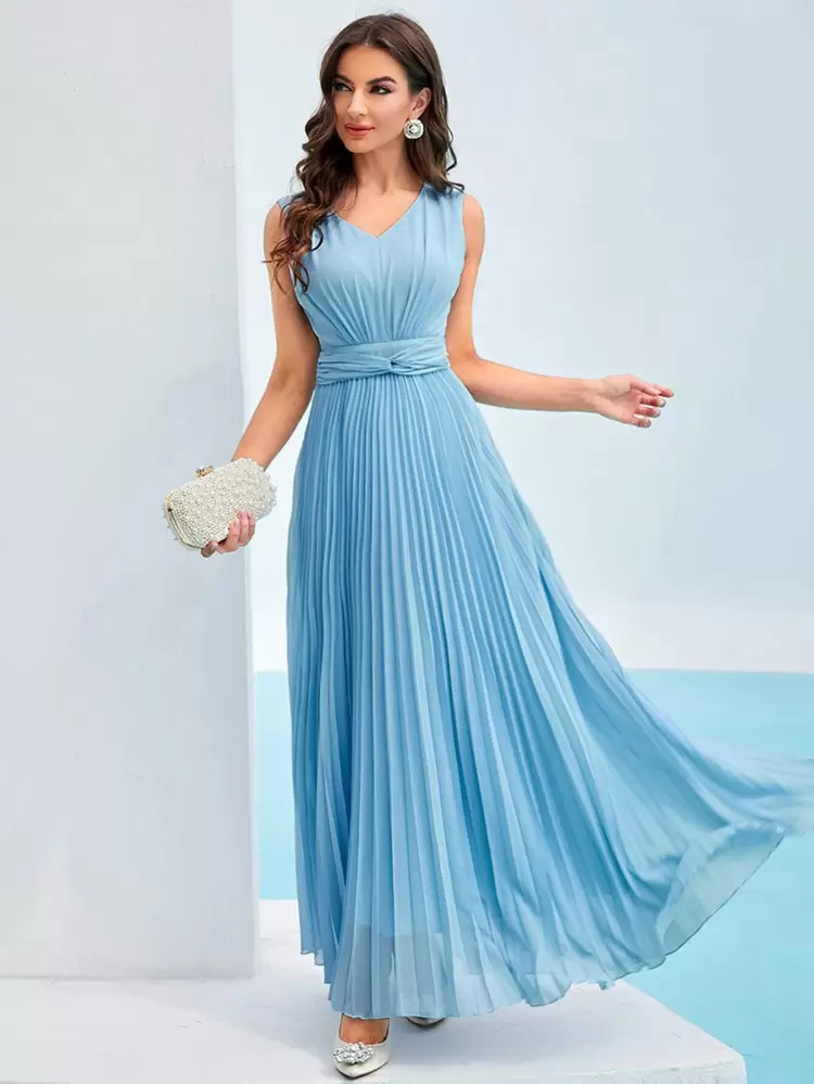 Twist Waist Pleated Hem Dress | SHEIN