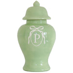 Monogrammed Bow Ginger Jars in Cabbage Patch Green for Lo Home x Veronika's Blushing | Lo Home by Lauren Haskell Designs