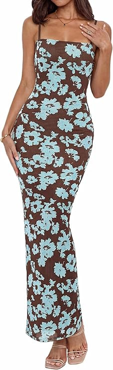 BTFBM Womens Maxi Dress 2026 Spring Floral Sexy Spaghetti Straps Sleeveless Bodycon Summer Beach ... | Amazon (US)
