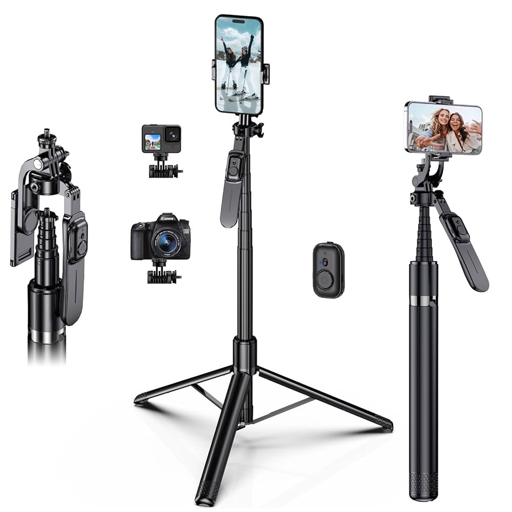 80" Extra Tall Tripod for iPhone with Remote, 360° Rotating All-in-1 Extendable Selfie Stick for... | Amazon (US)