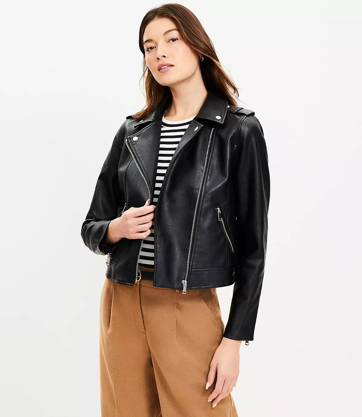 Pebbled Faux Leather Moto Jacket | LOFT