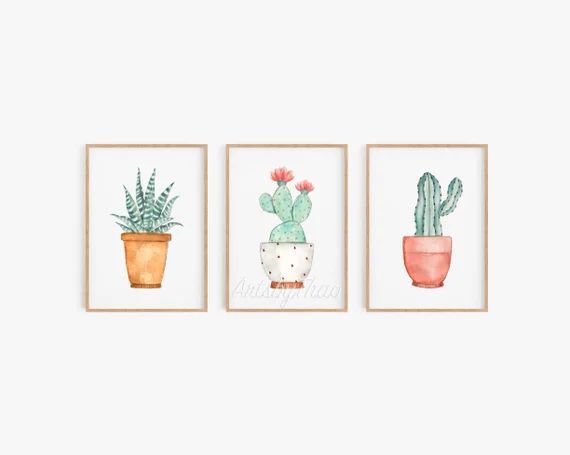 Set of 3 Watercolor Cacti Prints 8x10 or 11x14 Unframed Illustration Nursery decor Cactus Home de... | Etsy (US)
