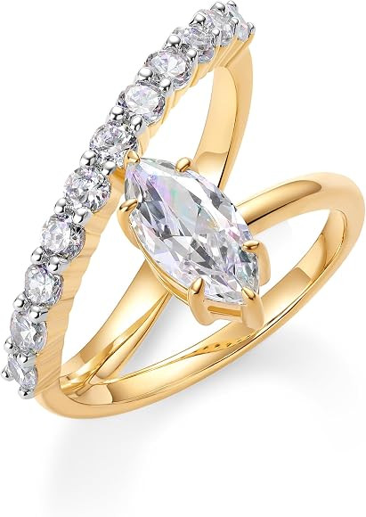 PAVOI 14K Gold Plated Premium Cubic Zirconia Square Solitaire Engagement Ring for Women | Unique ... | Amazon (US)