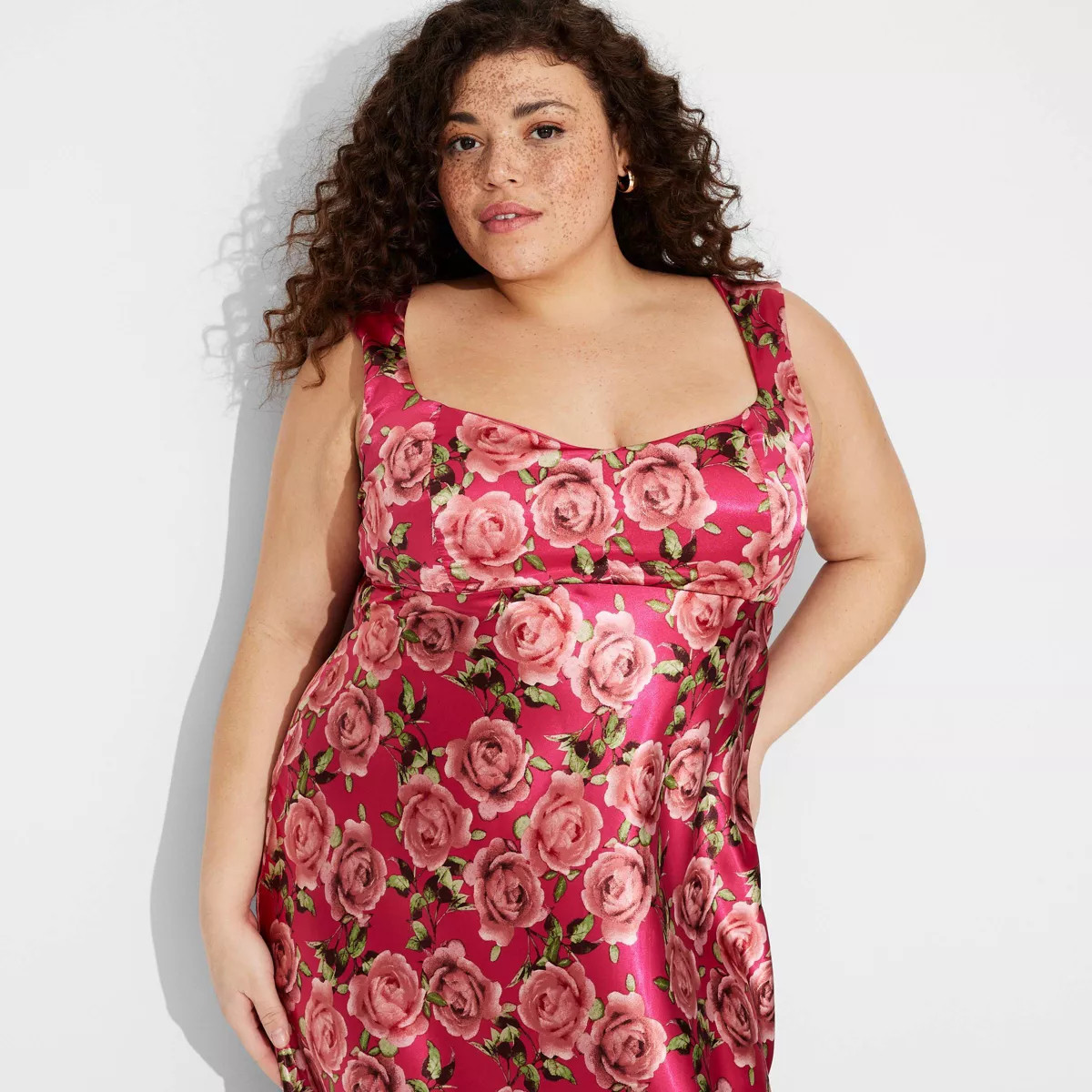 Women's Cap Sleeve Satin Maxi Bodycon Holiday Dress - Wild Fable™ Red Floral | Target