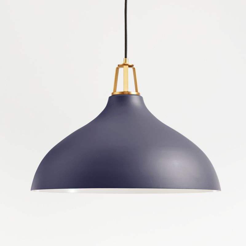 Maddox Navy Bell Pendant Large with Brass Socket | Crate and Barrel | Crate & Barrel