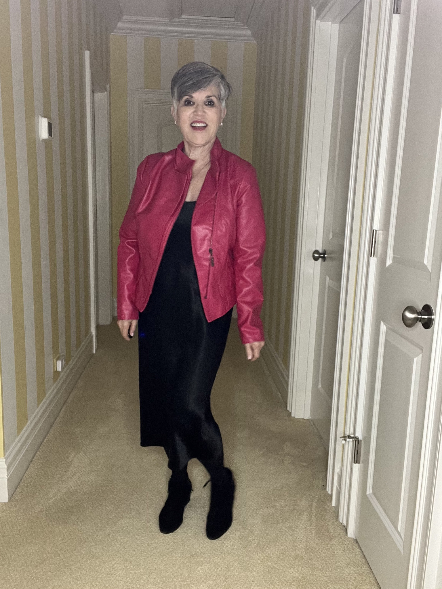 Great @vince slip dress (low stock so terrific option also listed below 👇). Worn with VERY AFFORDABLE faux leather jacket (size up one size)
#ltkover50
#ltkworkwear
#ltkstyletip#LTKMostLoved

#LTKfindsunder50 #LTKover40