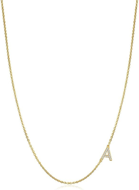 Hidepoo Sideways Initial Necklace for Women, 14k Gold Plated Dainty Cubic Zirconia Sideways Alphabet | Amazon (US)
