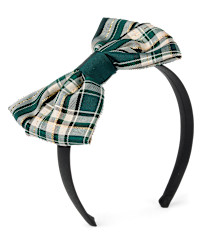 Girls Plaid Satin Bow Headband - green | The Children's Place