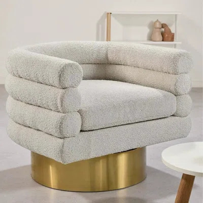 Modern Cream Boucle Swivel Accent Chair with Gold Metal Base | Wayfair North America