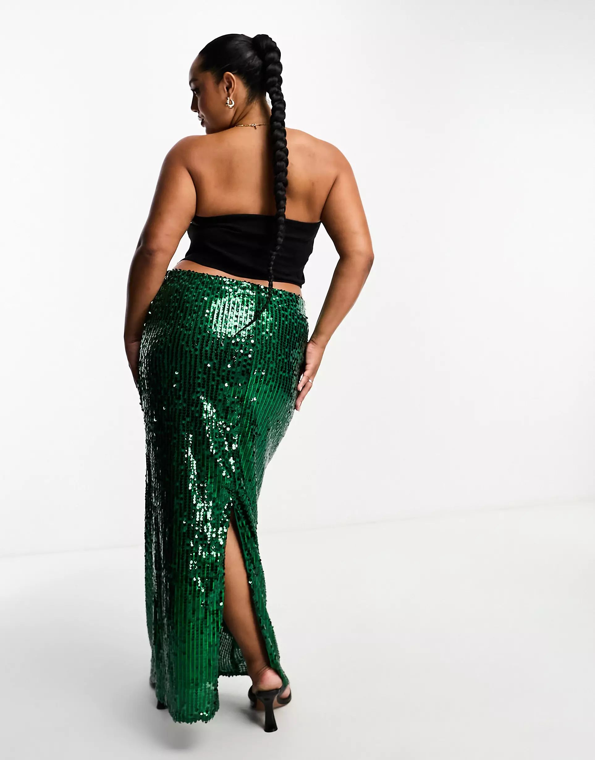 Extro & Vert Plus sequin maxi skirt in emerald green | ASOS (Global)