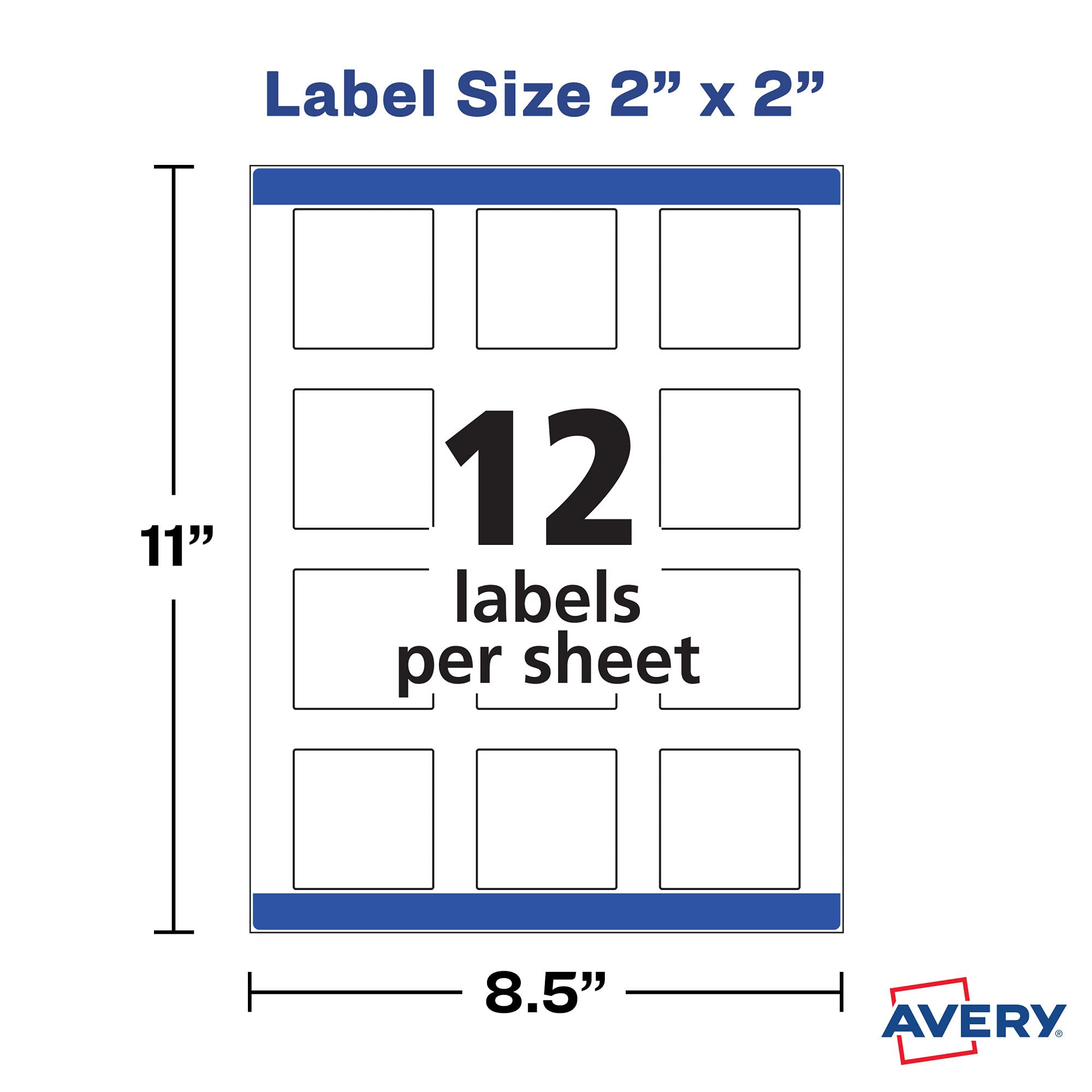Avery Printable Blank Square Labels, 2" x 2", Matte White, 300 Customizable Labels (22806) | Amazon (US)