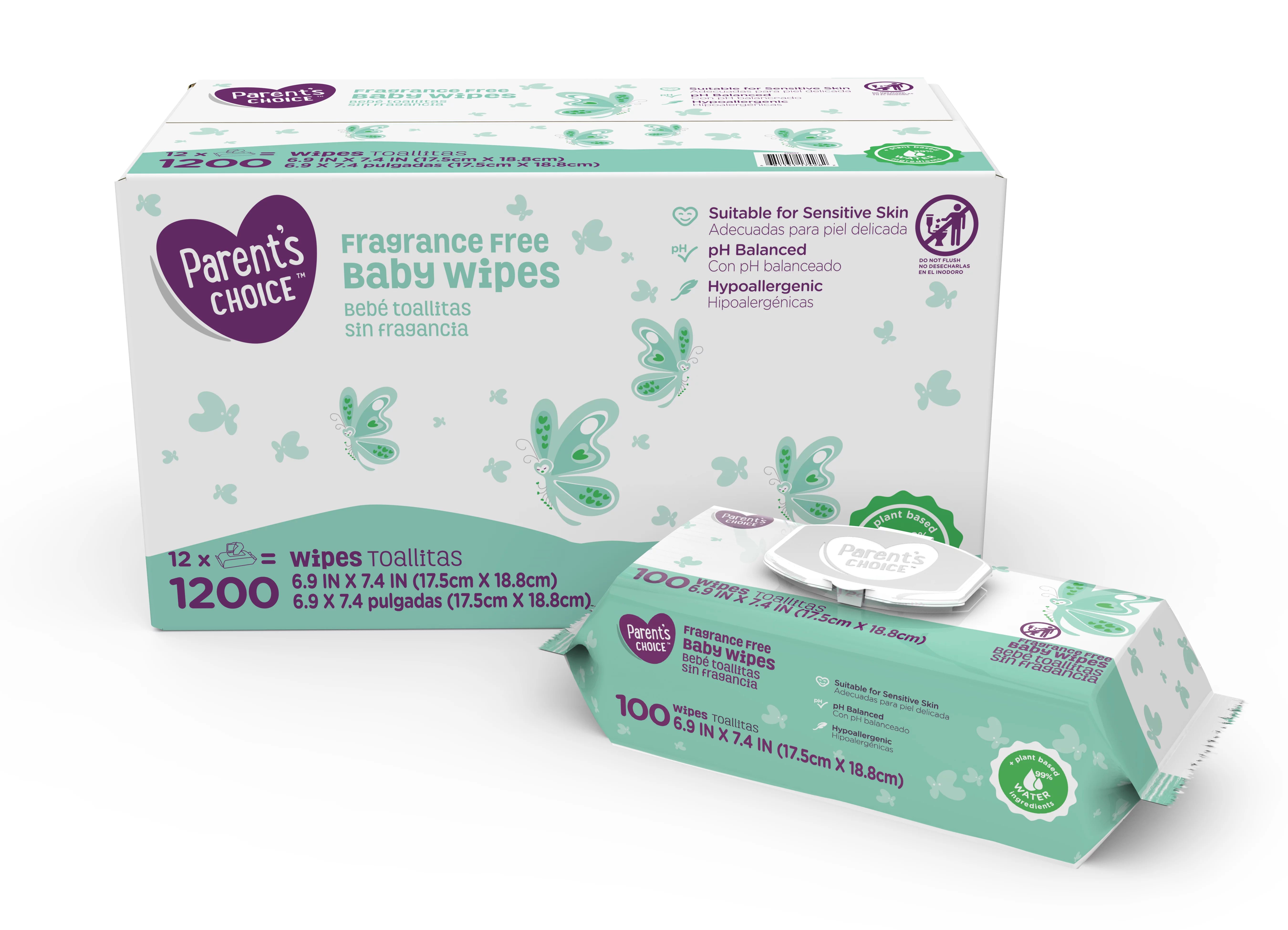 Parent's Choice Fragrance Free Baby Wipes, 12 packs of 100 (1200 count) | Walmart (US)