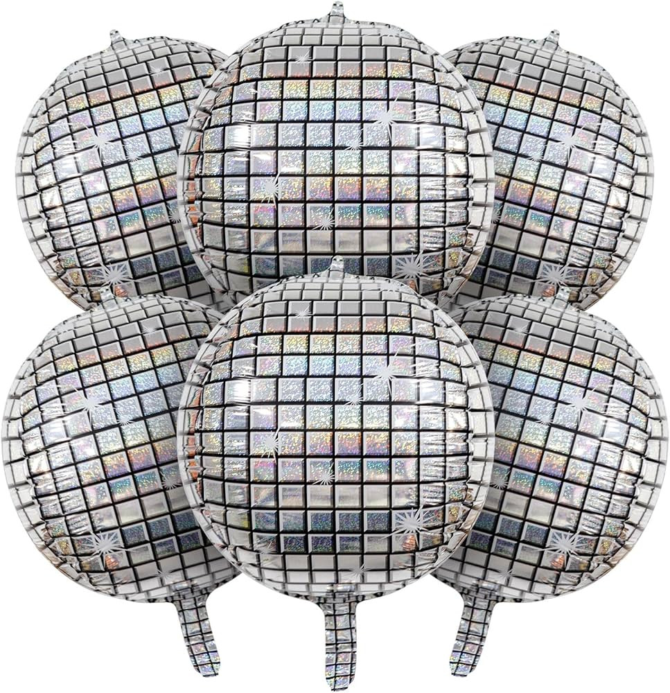 6 PCS Disco Ball Balloons Silver Disco Mylar Foil Balloons 22 Inch Huge 4D Round Metallic Sphere ... | Amazon (US)