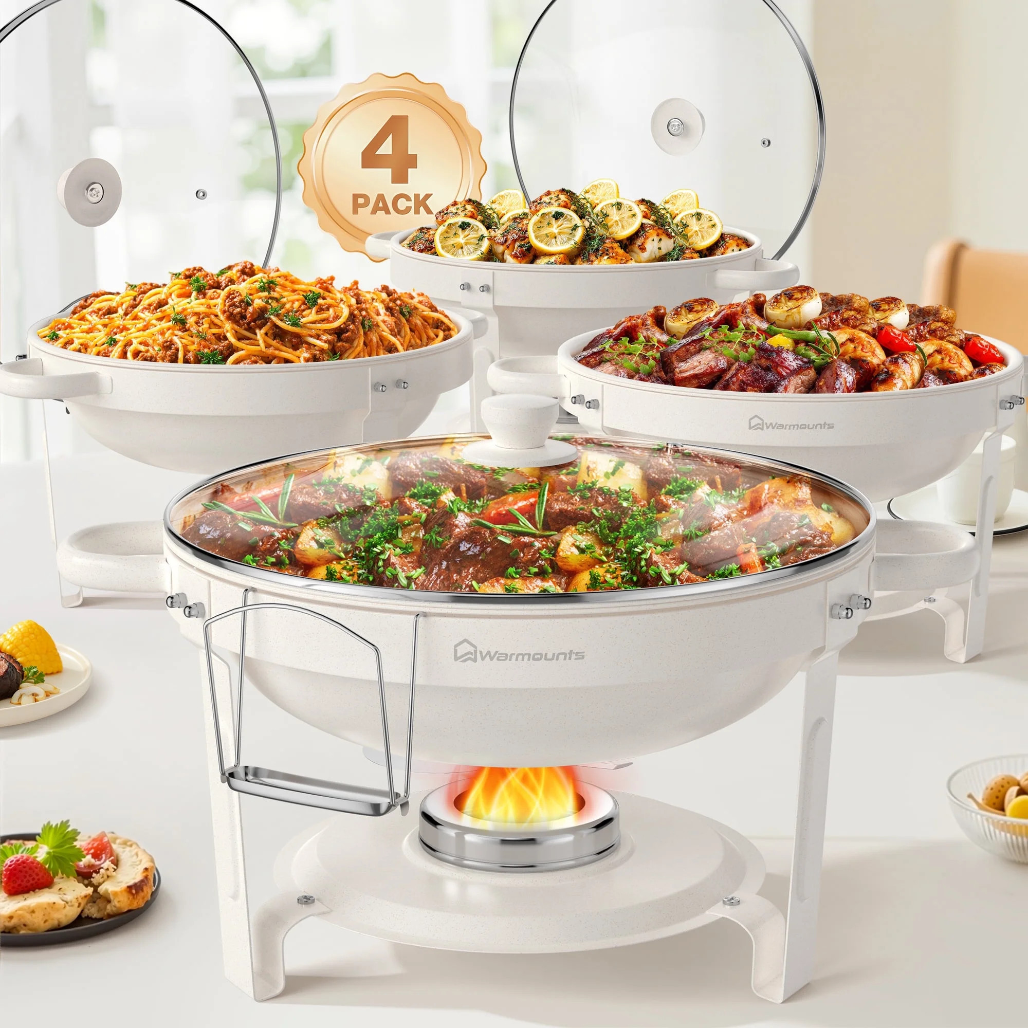 WARMOUNTS White Chafing Dishes for Buffet 4 Pack, 5QT Maifanite Coating Round Chafing Dish Buffet... | Walmart (US)