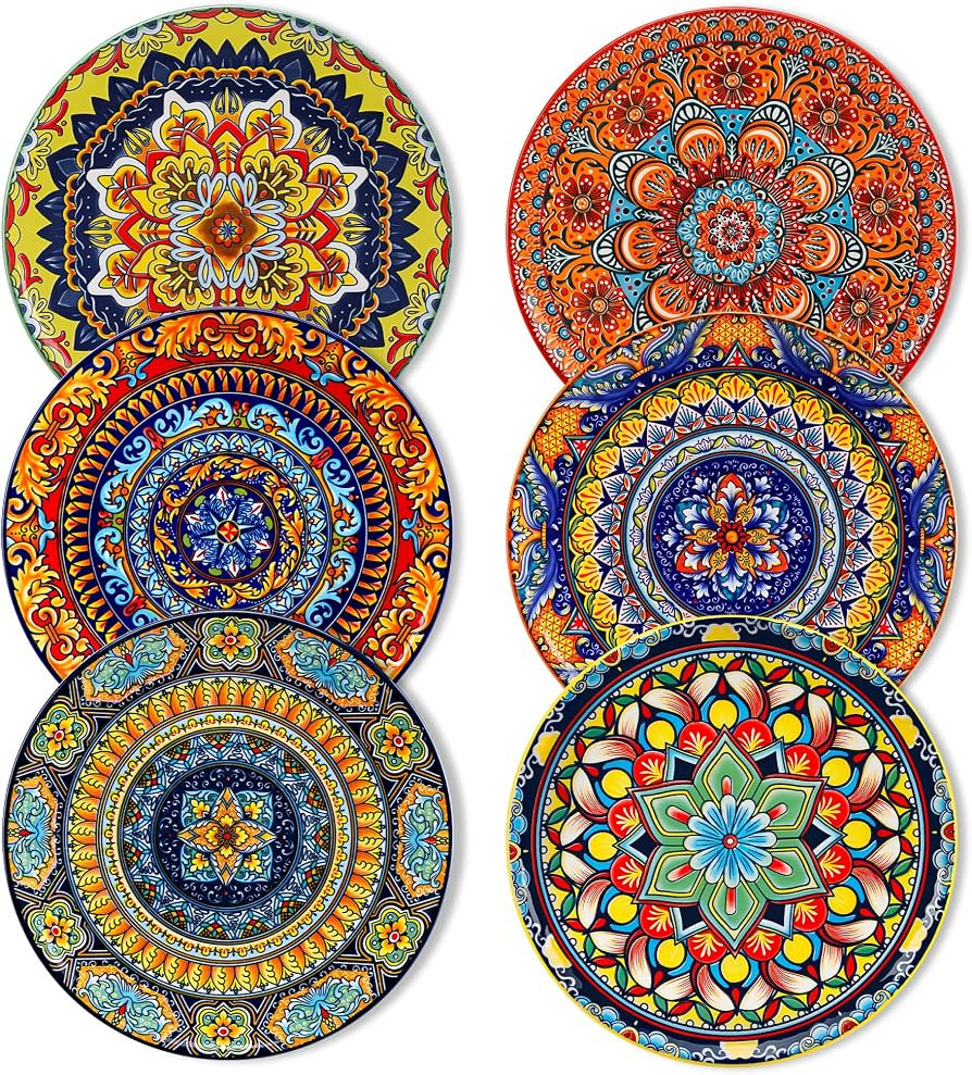 vancasso Colorful Dessert Plates Set of 6, 8.5 Inch Ceramic Salad Plates, Boho Small Dinner Plate... | Amazon (US)