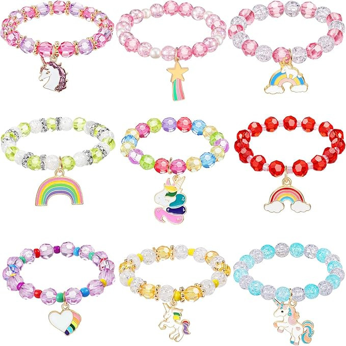 Hicarer 9 Pcs Unicorn Girls Bracelets for Toddler Kids Rainbow Bracelets Princess Party Favors Li... | Amazon (US)
