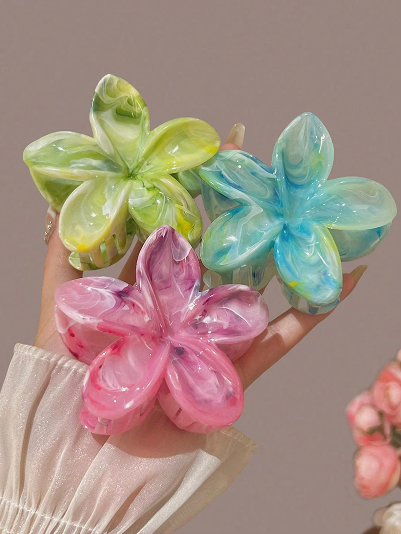 3pcs/1pc Women Floral Gradient Color Large Lightweight Plastic Hair Claw Clips, Elegant Chic Mini... | SHEIN