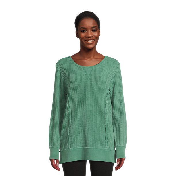 Time and Tru Women’s Waffle Pullover Top with Long Sleeves | Walmart (US)