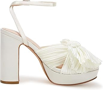 Women's Pleated Bow Knot Platform Heeled Sandals Open Toe Chunky Block Heel Ankle Buckle Strap Br... | Amazon (US)